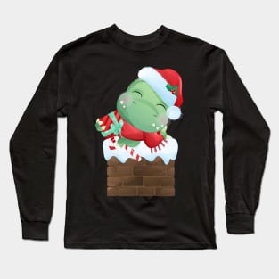 Cute Christmas T Rex Dinosaur Lying On Chimney Long Sleeve T-Shirt